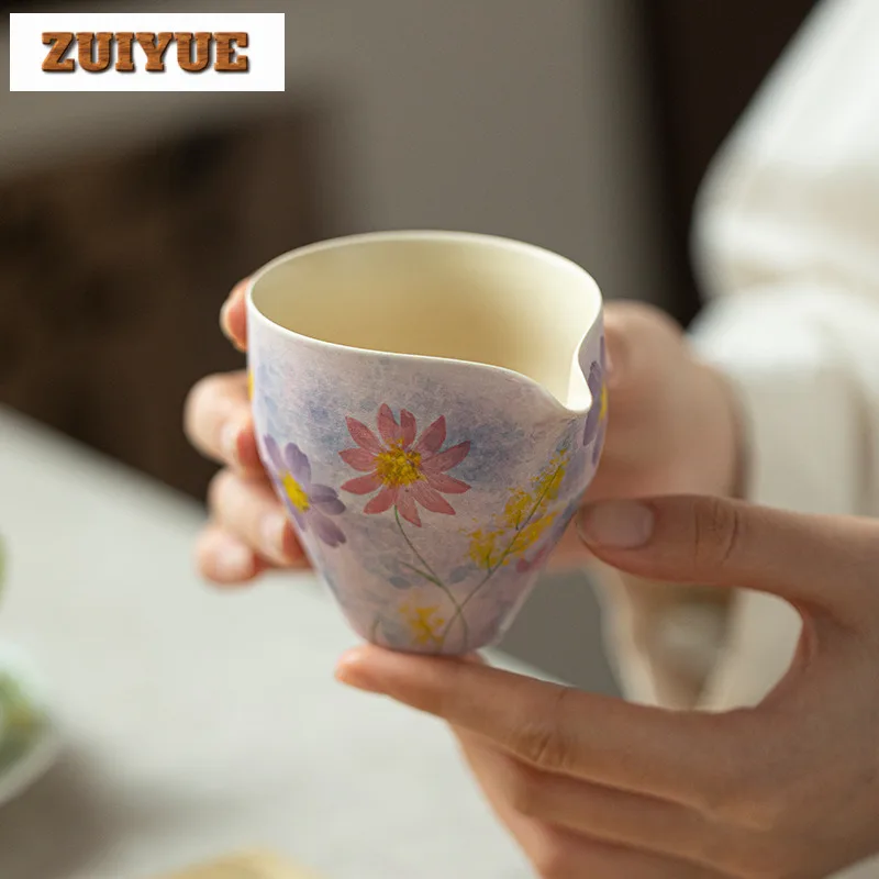 150ML Hand-painted Galsang Flower Tea Pitcher Handmade Oil Painting Violet Chahai Divide Tea Justice Cup Drinkware Supplies Gift