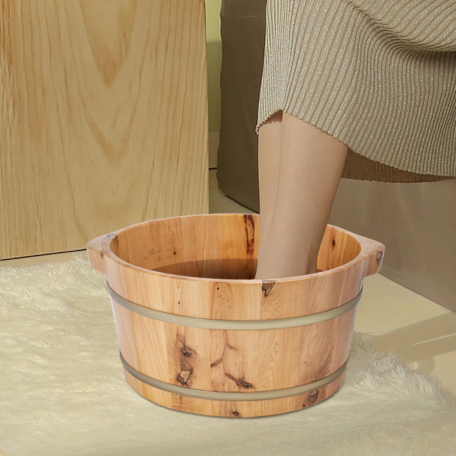 36.5in Wooden Foot Soak Basin Foot Bath Bucket Foot Massage Basin For Home Spa Relaxation Lightweight Easy To Use And Store