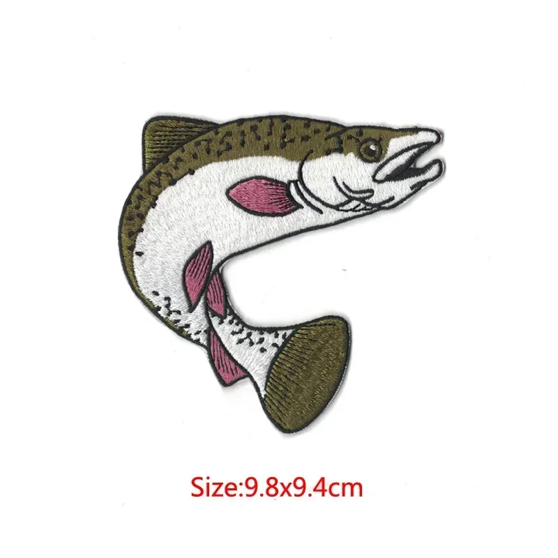 Wykwintna haftowana naszywka Delfin Shark Fishing Emblem Iron on Big Fish Cloth Appliques Thermo Adhesive for Jacket T-shirt DIY