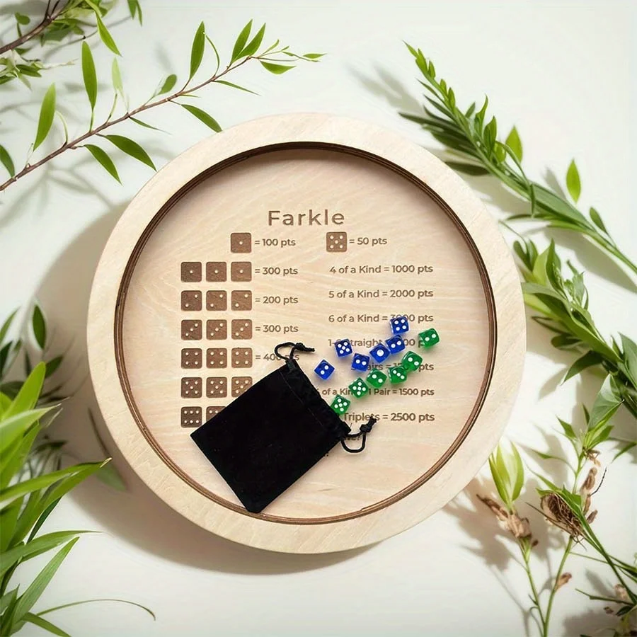 

1pcWoodenFarkleDiceGameTraywith6DiceCreativeTabletopGameforTeensIdealforFamilyGatheringsandTravel
