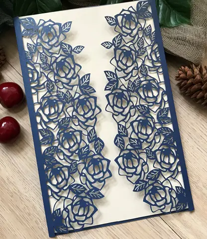 10pcs Custom Pearl Navy Blue Laser Cut Wedding Invitation Cards,Laser Cut Invitation Event Invite Cover for Party Decoration