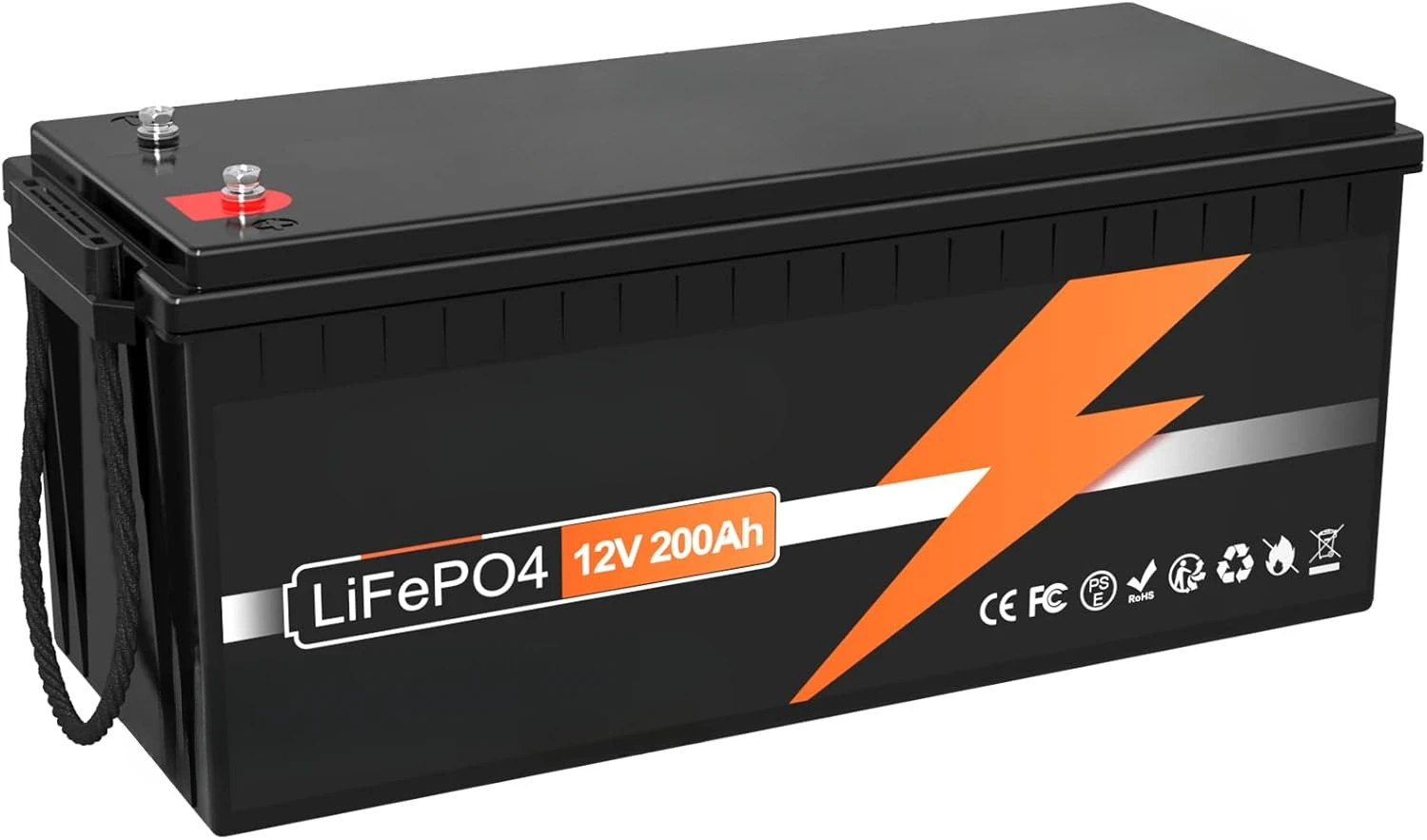 12V 200Ah LiFePO4 Lithium Battery with 2560Wh Energy Max. 1280W Load Power Built-in 100A BMS,10 Years Lifetime 4000+ Cycles