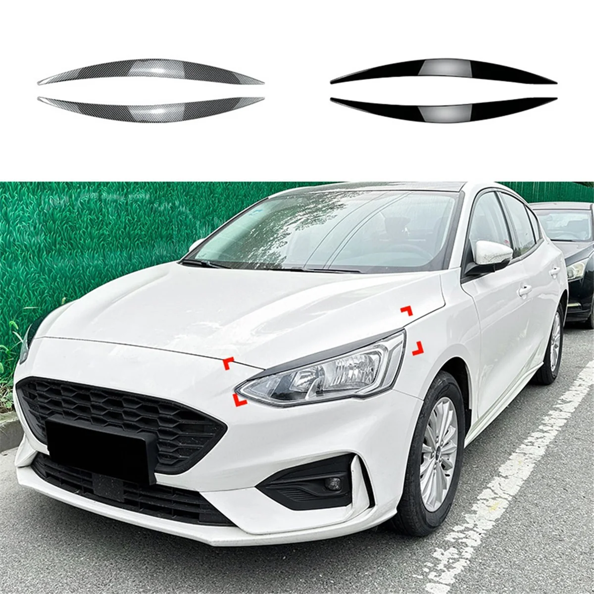 Car Carbon Fiber Pattern Headlight Lamp Eyebrows Cover Trim for Focus MK4 2019-2021 Car Eyelids Lids