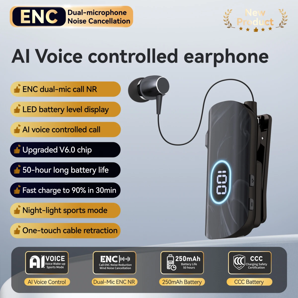 Type C Wired Earphones With Mic - Słuchawki douszne z klipsem na kołnierzyk