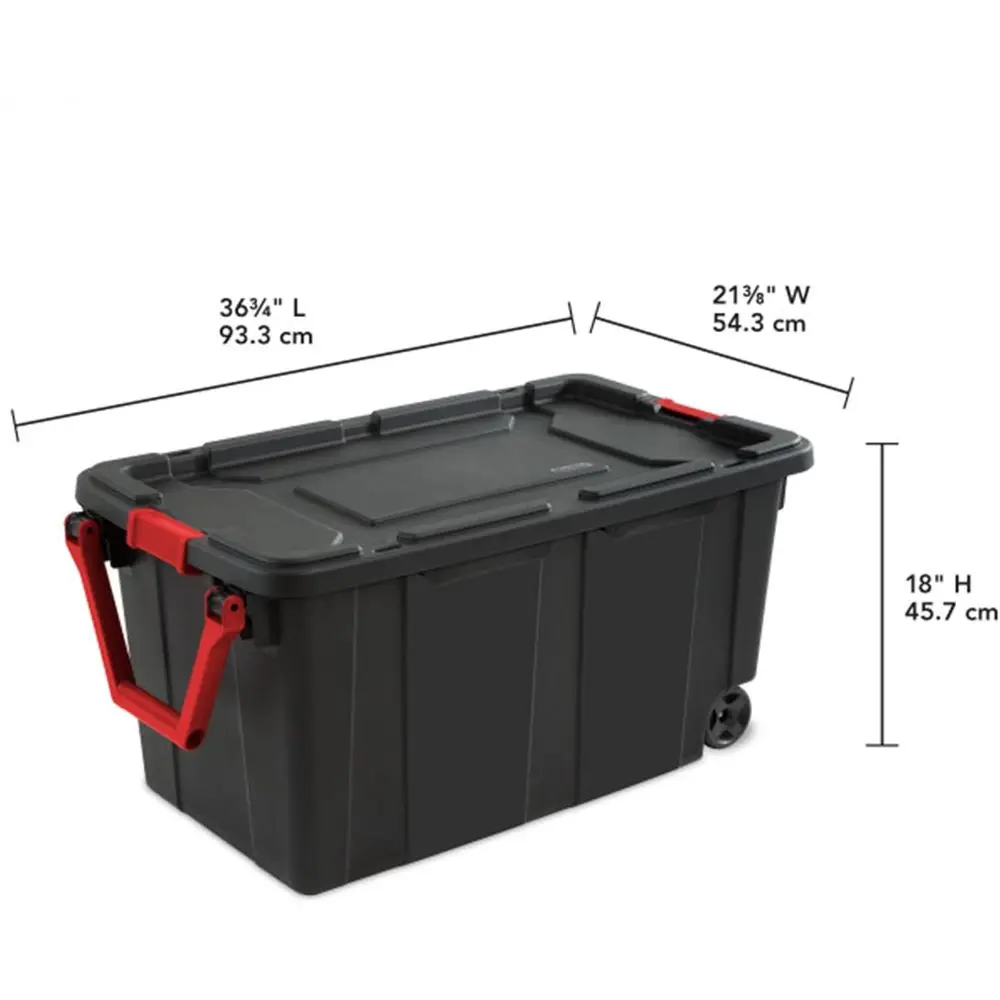 Heavy Duty 40 Gallon Wheeled Industrial Storage Tote, 4-Pack, Black | Heavy-Duty and Stackable Utility Box Containers for Home,