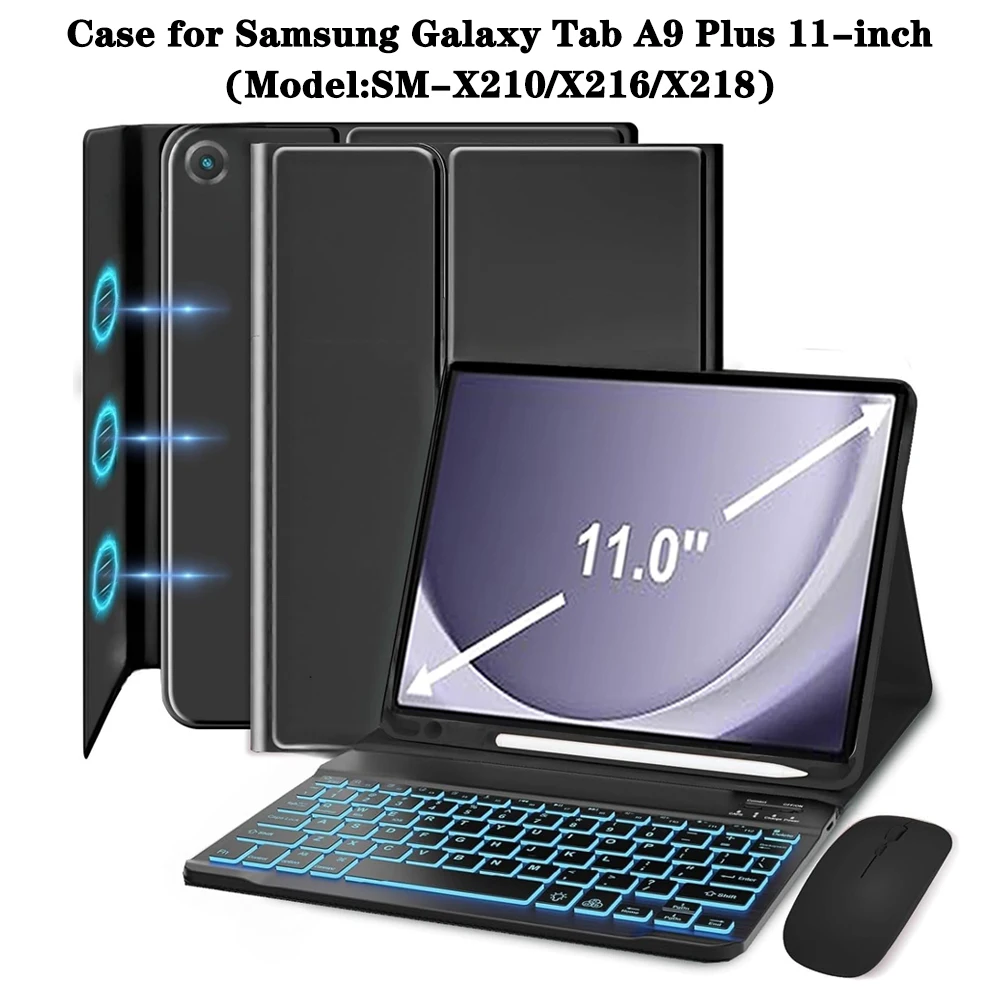 Case for Samsung Galaxy Tab A9 Plus 11 Inch(Model:SM-X210/X216/X218),Detachable Keyboard cover for Samsung Tab A9+ with Pen Slot