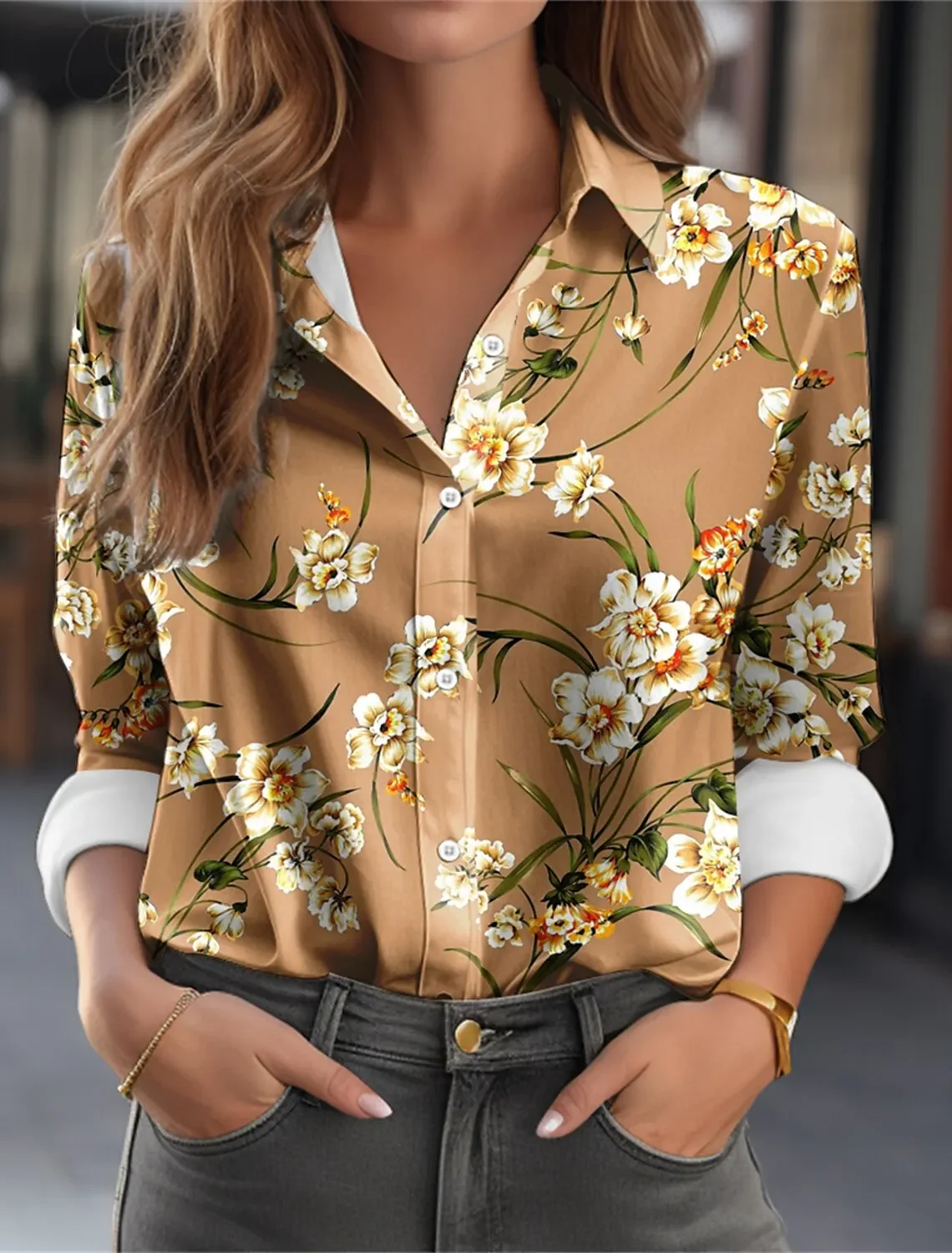 Fashion Colorful Flowers 3D Print Women's Long Sleeve Shirts Gradient Color Loose Blouse Tops Casual Fashion Women's Clothing