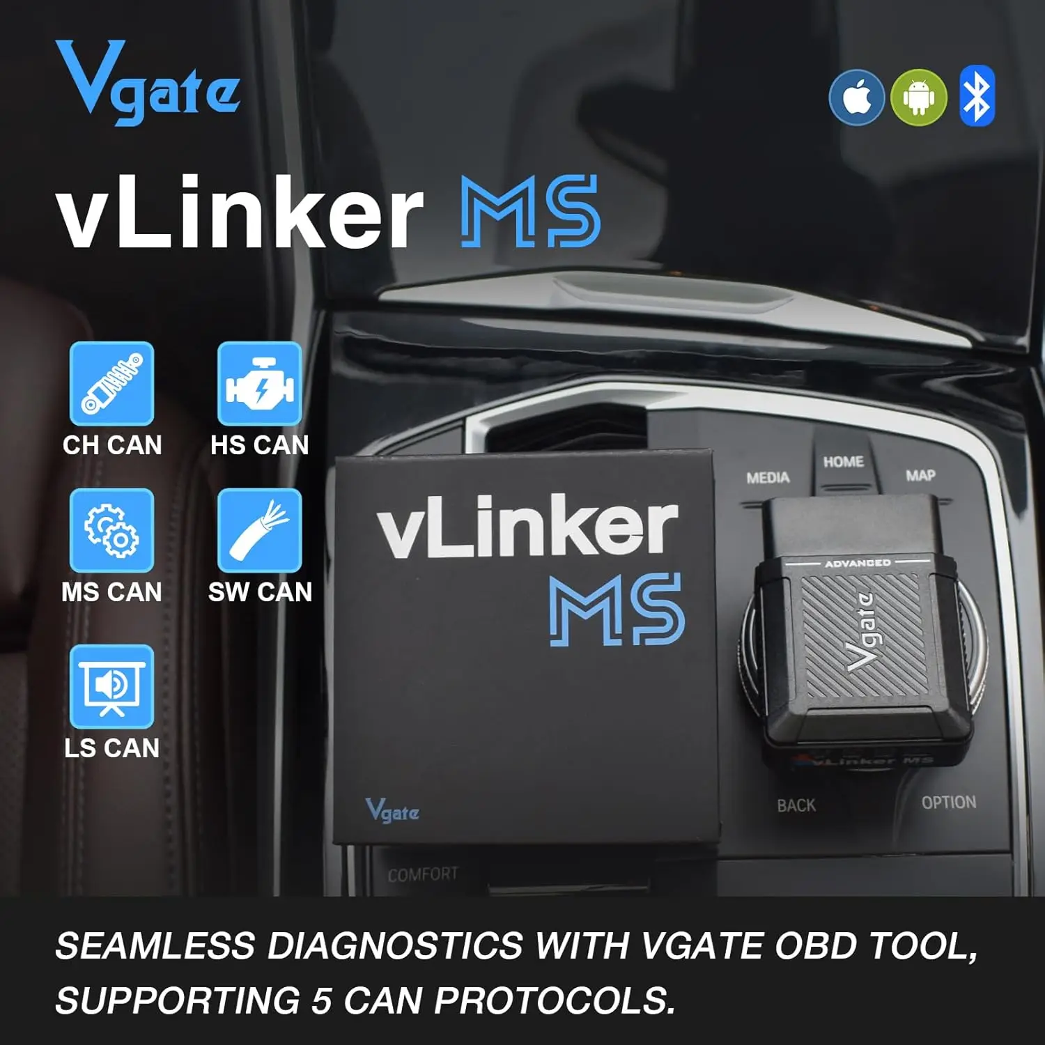 vLinker MS Bluetooth OBD2 Scanner for iPhone, Android, Windows - Supports CAN Protocols