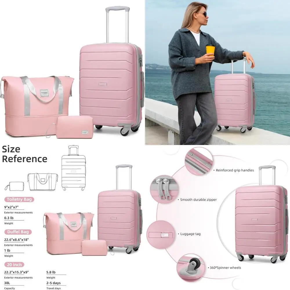 Juego de equipaje de mano de carcasa dura de 3 piezas para mujer, maleta giratoria aprobada por aerolínea de 20 pulgadas, 22x14x9 pulgadas con llave de cola larga