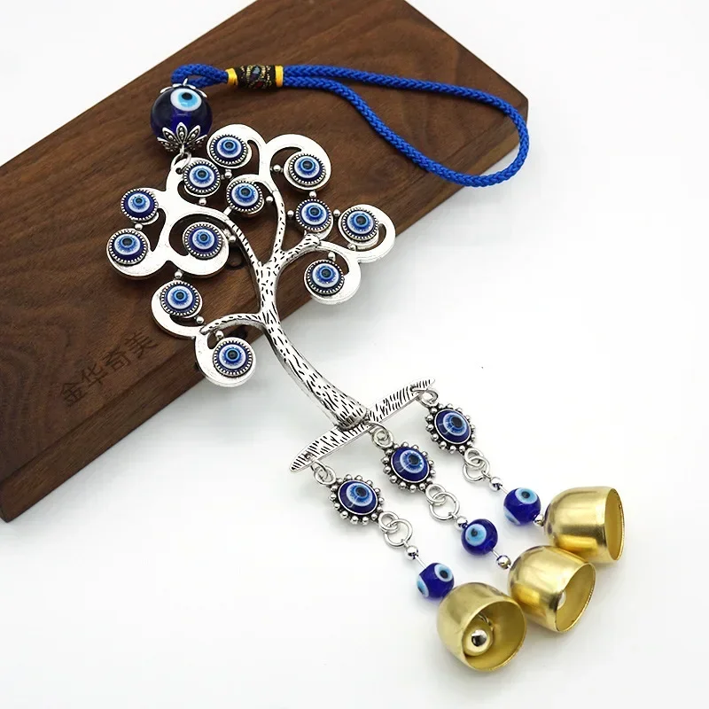 Devil Eye Blue Ward Off Evil Bead Tree of Life Tassel Bell Wind Chimes Pendant Amulet Mascot Feng Shui home decor