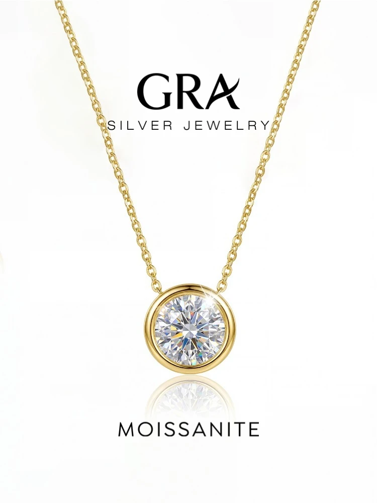 GRA 1CT Moissanite Necklace for Woman 925 Sterling Sliver Round Diamond Pendant Engagement Wedding Party Fine Jewely New