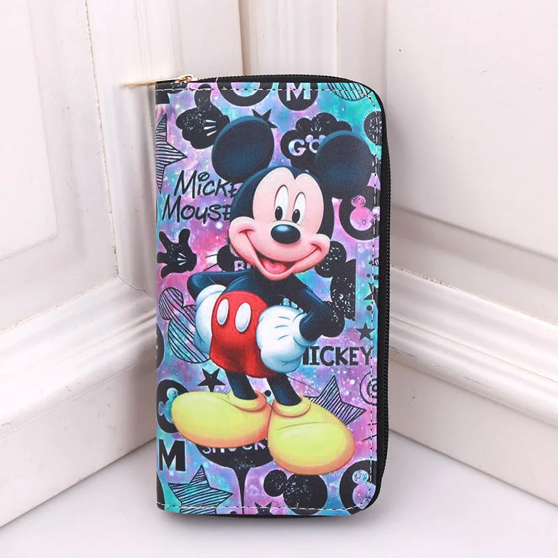 Disney Mickey Mouse Unisex Long Wallet Cartoon Multifunction Wallet Zipper Coin Purse Female Card Holder Clutch