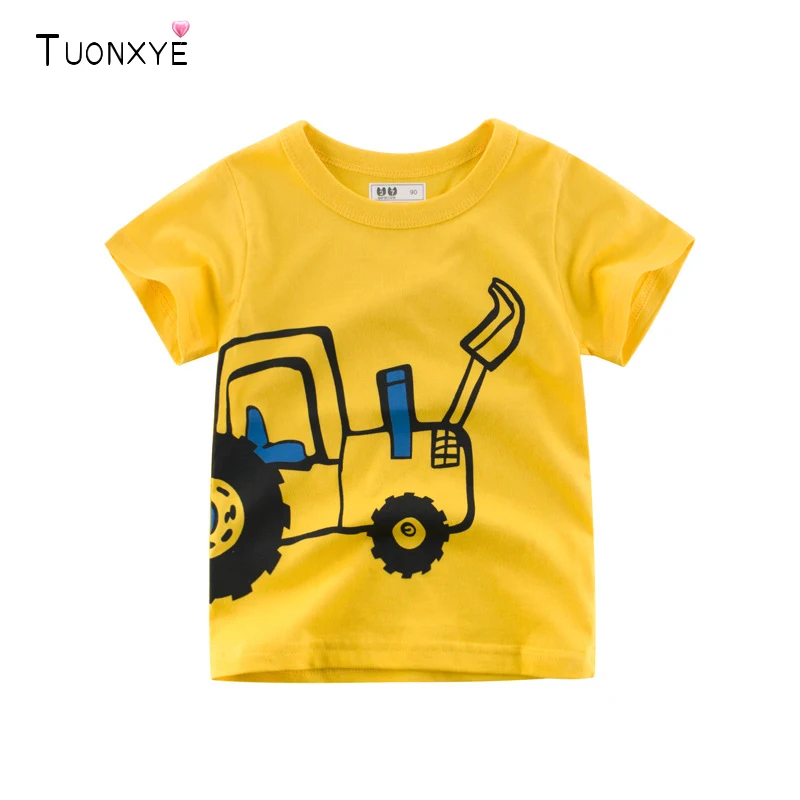 TUONXYE Excavator Print T-shirt with Sleeves Boys Tops Shorts T Shirts for Children's Shirt Big Kids Clothes Summer Clothing