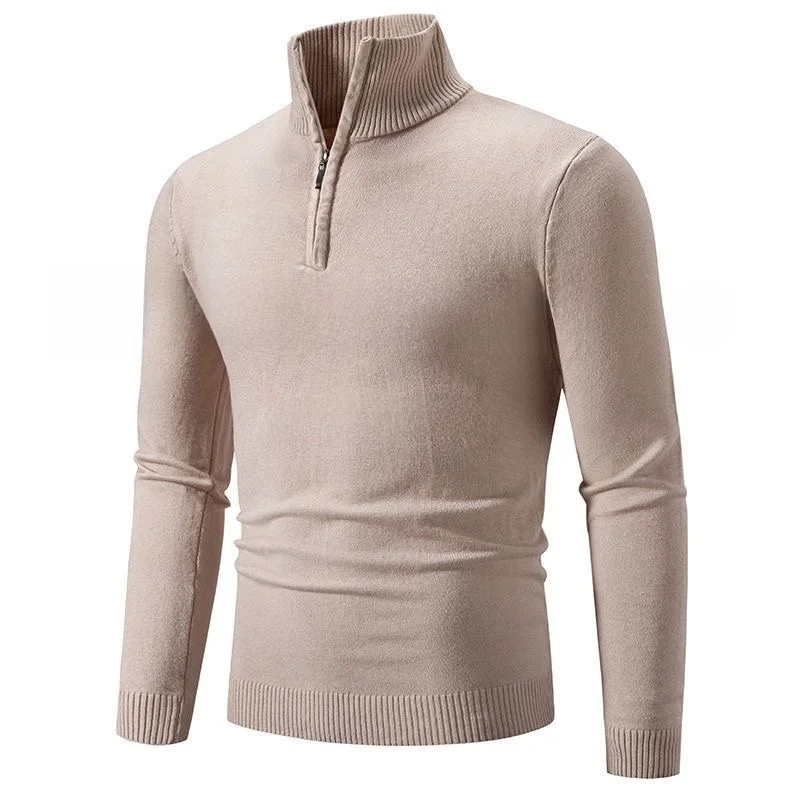 

Autumn Winter New Men's Zipper f High Collar Knitted Base irt Trendy Casual Warm Color Simple Overhead Sweater