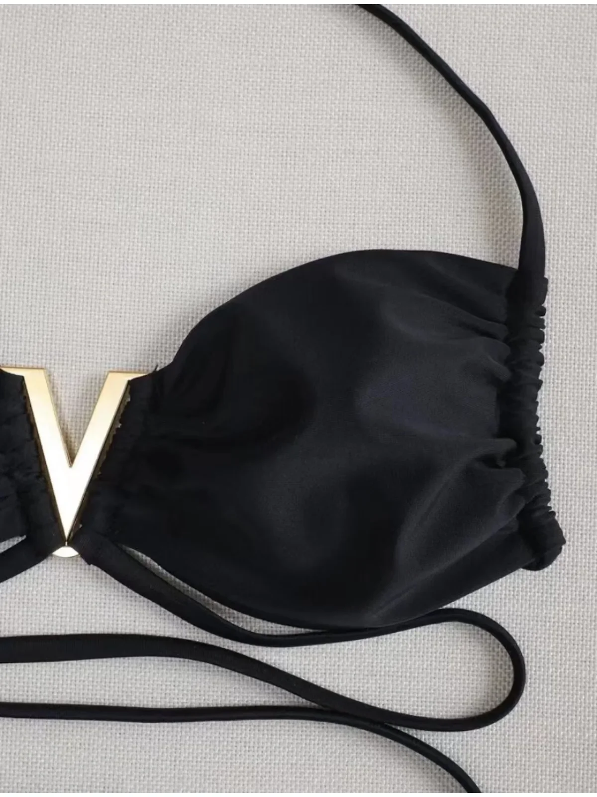 Sexy Cover-ups 3 pièces Bikini solide noir maillot de bain femmes maille jupe maillots de bain col en v jarretelle maillot de bain string Biquini, 2025