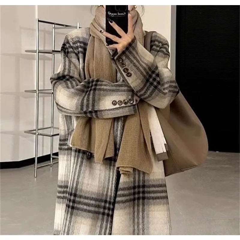 

Cotton Padded Long Woolen Coat Women's Over-the-knee Coat College Style