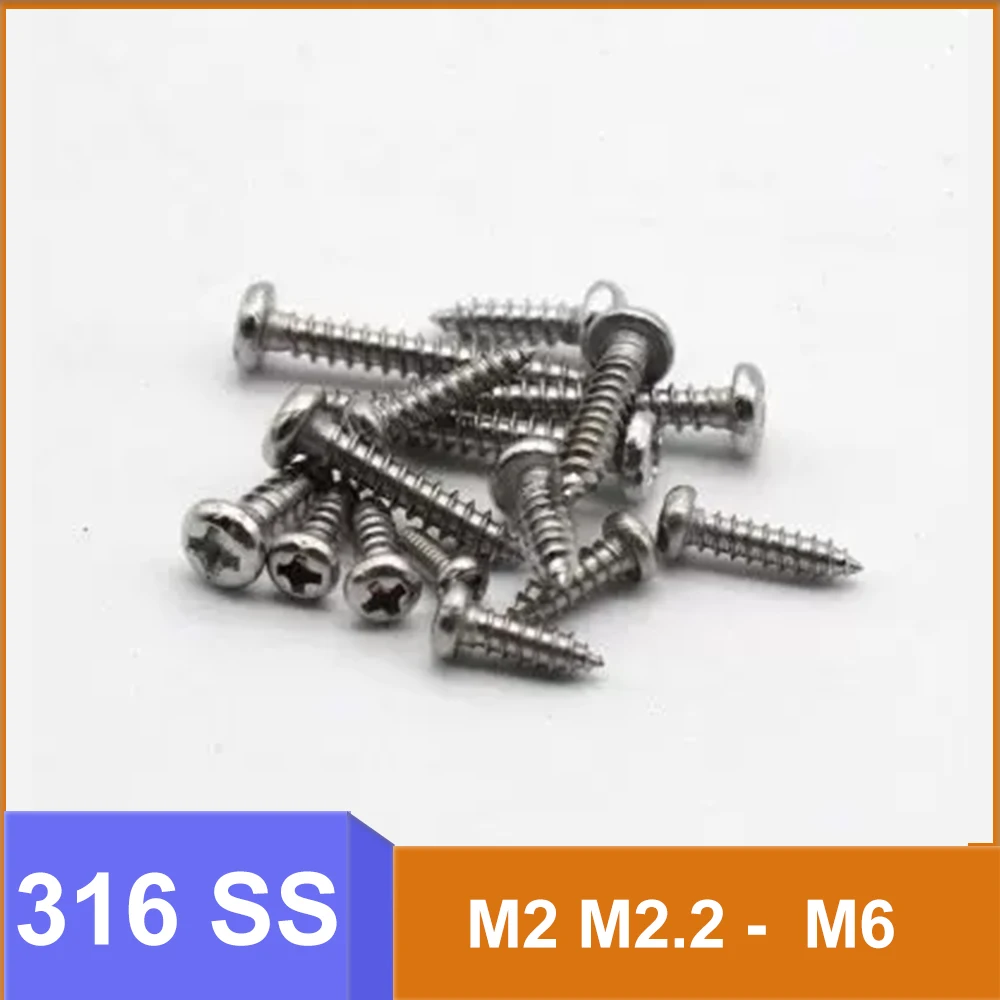 316 Stainless Steel Phillips Pan Round Head Self Tapping Screw M2 M2.2 M2.6 M3 M3.5 M4 M5 M6 Cross Wood Screws Length 4/5/6-70mm