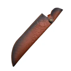 42.3cm Fixed Blade Knife Scabbard Embossed Cowhide Top Grain Leather Camping Knife Case Hunting Holsters with Belt Buckle