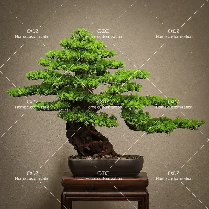 New Chinese Style Artificial Welcome Pine Bonsai Green Plant Landscaping Ornament for Living Room Office Porch Desktop Decor