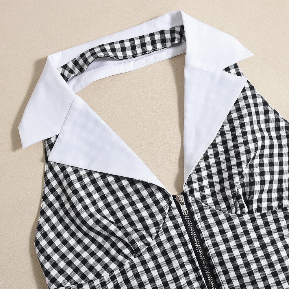 بذلة نسائية مثيرة بدون ظهر موضة 2025 لربيع وصيف مفرغة وخصر فضفاض وياقة قميص وسحاب منقوشة مطبوعة ثوب فضفاض للنساء