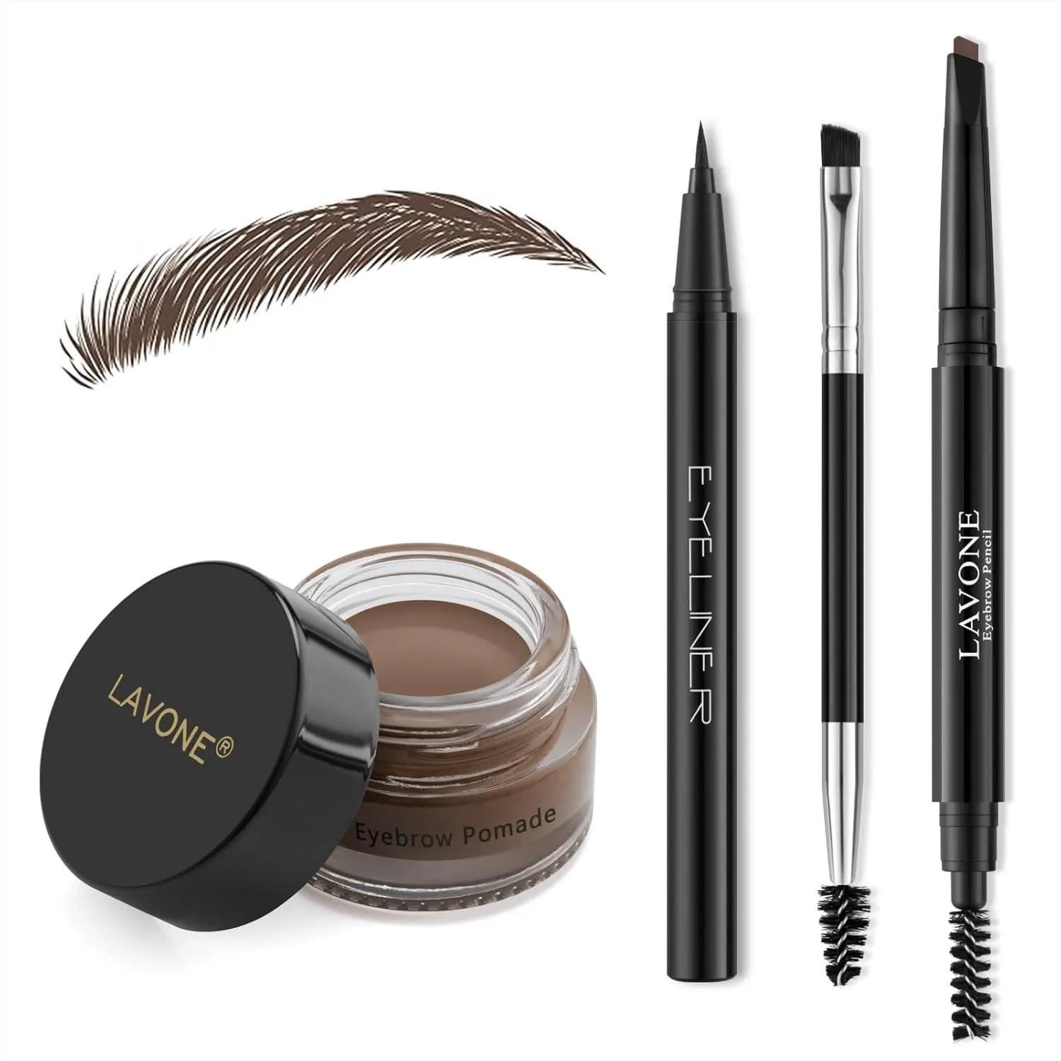 

Makeup Kit With Eyebrow Stamp Pencil, Waterproof Brow Pencil & Pomade, Eyeliner, Dual-ended Brush, Dark Brown