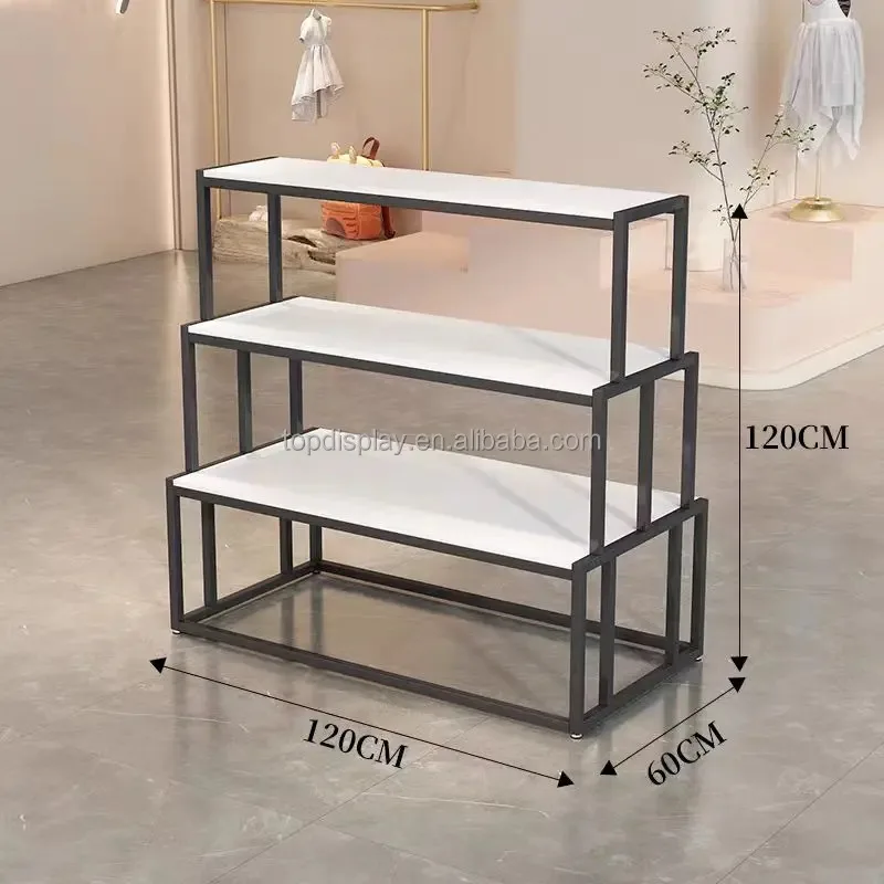 custom.3-layer Furniture Wooden Top Black Metal Frame Base Console Table Desk with Display Shelf Shelves IRON Metal Rack Shelf
