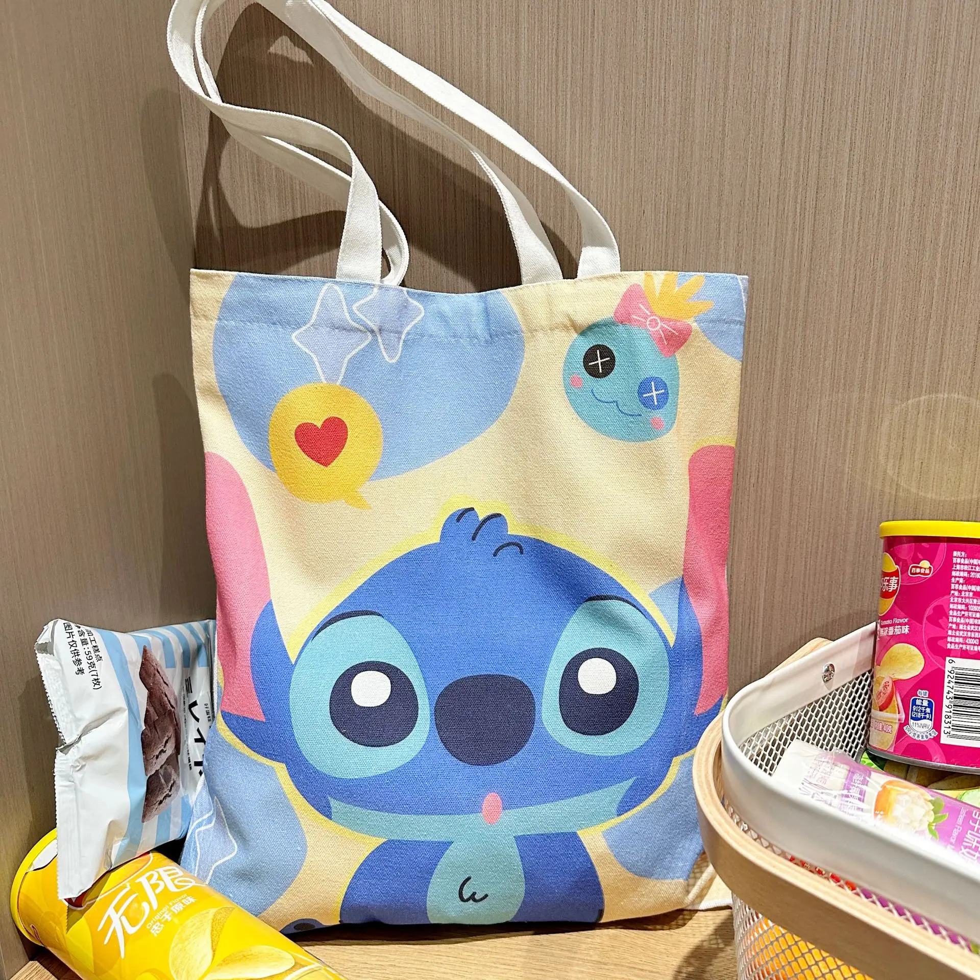 Disney Lilo e Stitch Bolsa de lona de grande capacidade, bolsa de ombro do estudante, sacola de compras dos desenhos animados, novos, 2024