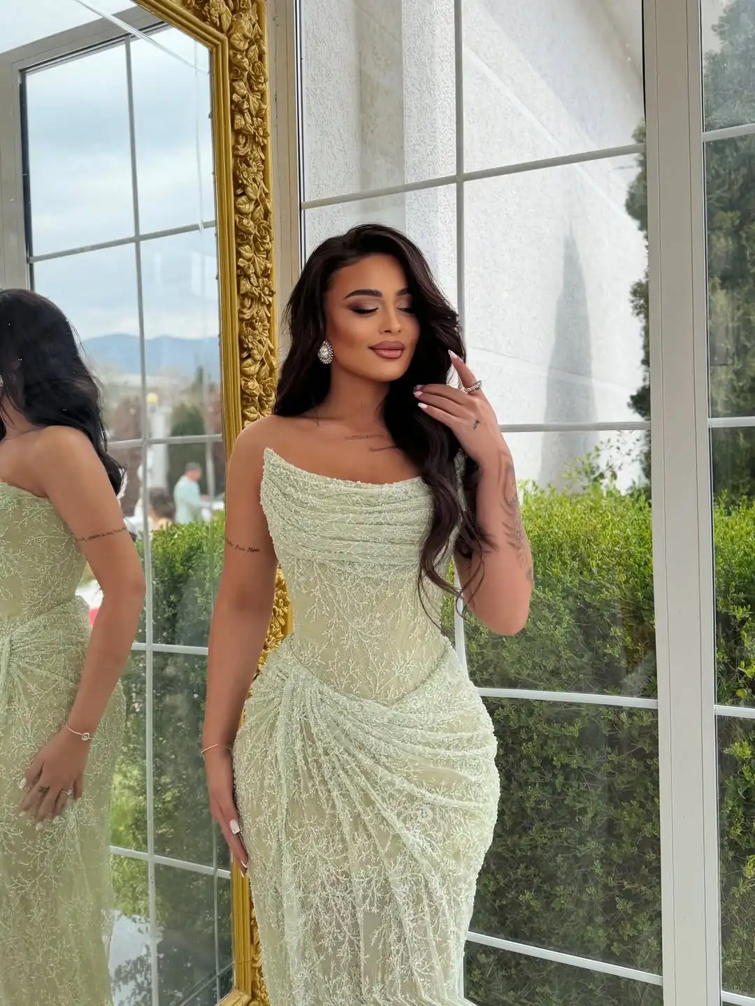 

Customized Mermaid Green Sexy Women's Formal Evening Gowns Semi-formal occasions Lace Elegant homecoming dresses Vintage