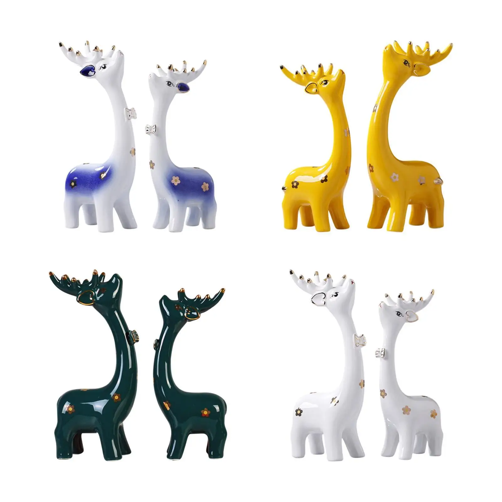 2X Deer Statues Desktop Ornaments Ceramic Creative Collection Animal Sculptures