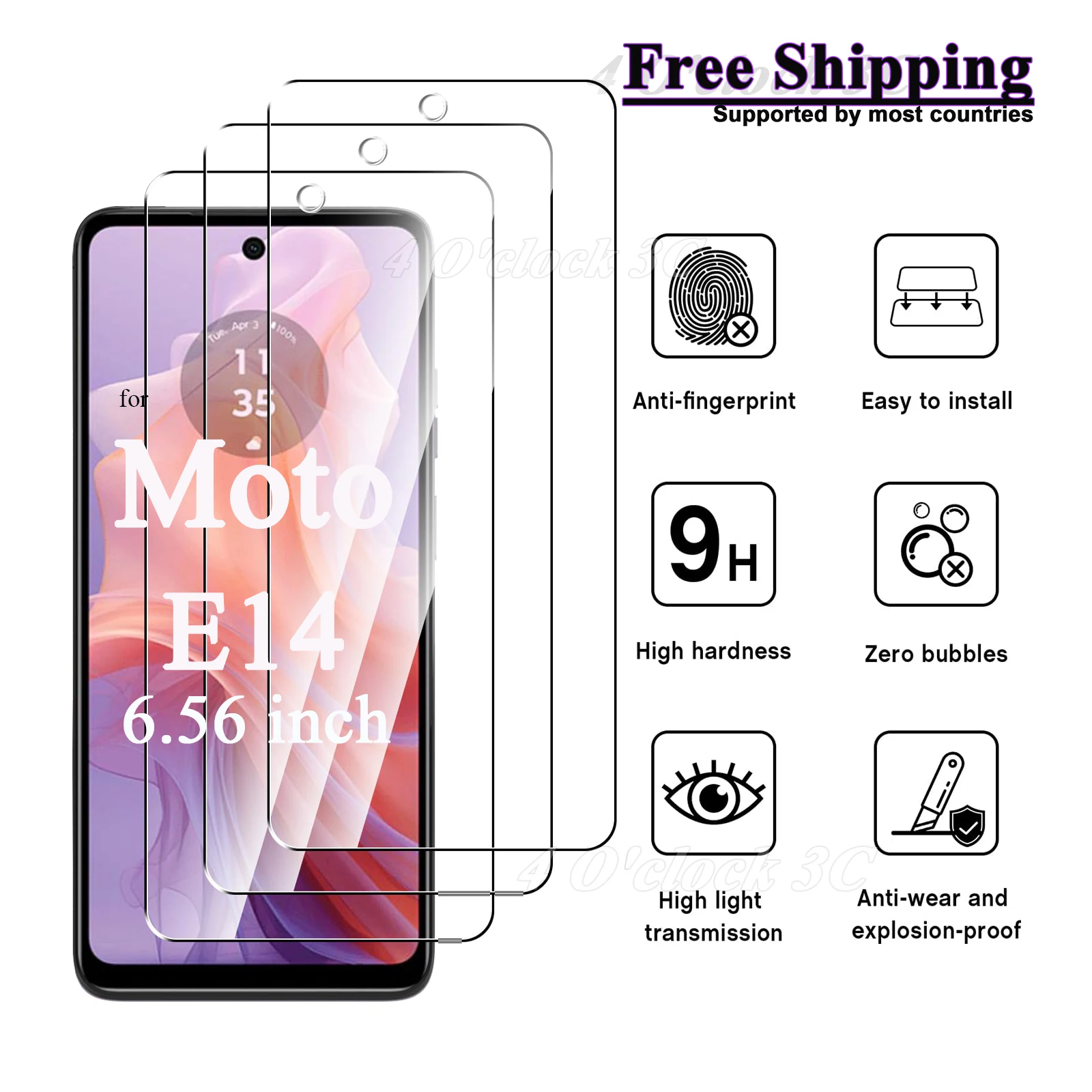 

For Motorola Moto E14 6.56 inch Screen Protector Tempered Glass Crystal Mica 9H HD Clear Transparent