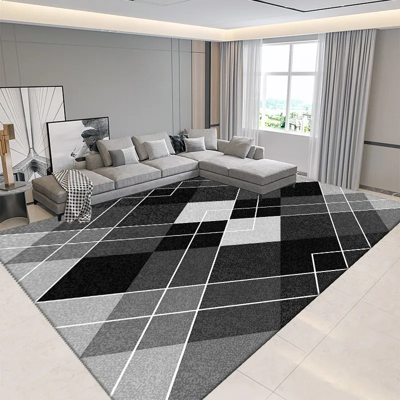 VIKAMA Nordic Geometric Print Living Room Bedroom Crystal Velvet Non-Slip, Dirt Resistant And Easy To Care Carpet Home Decor