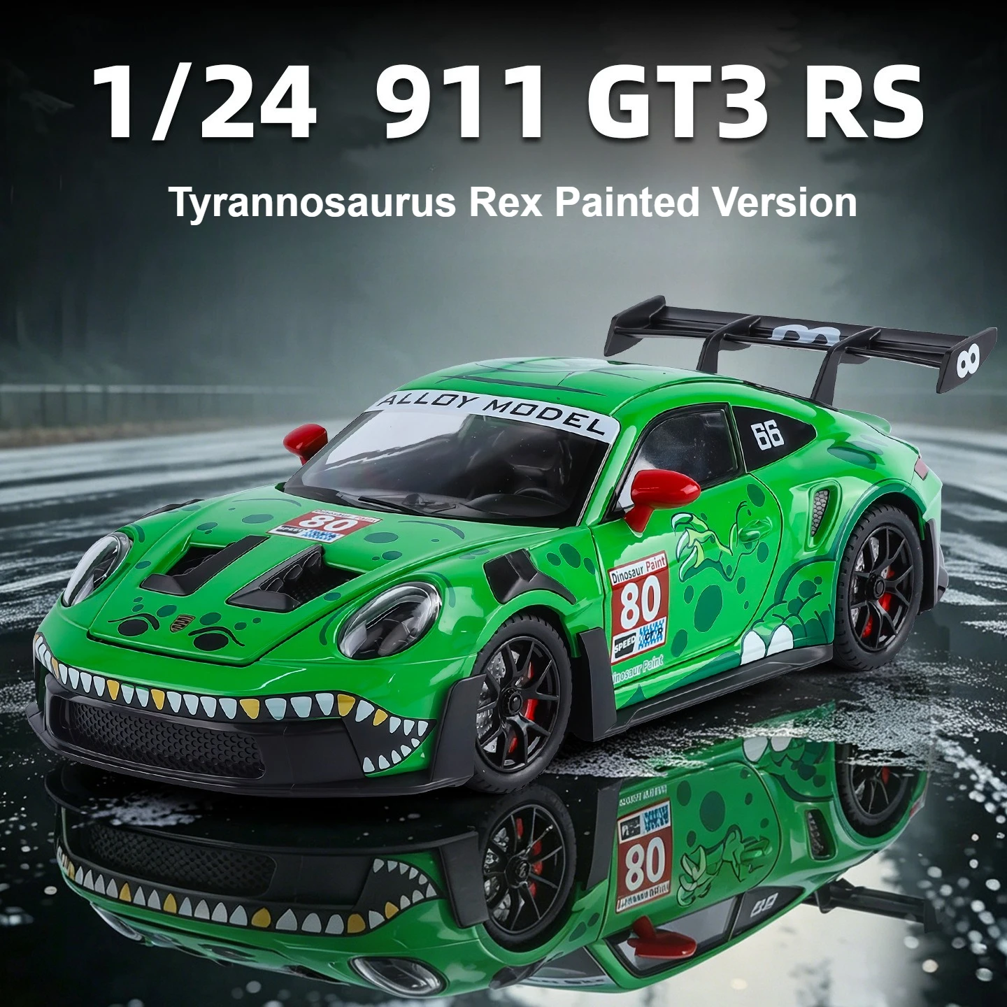 1:24 GT3 Tyrannosaurus Rex Coated Edition Car Model Pull Back Sound and Light Toy Gift Diecast Alloy Car Model Collectible
