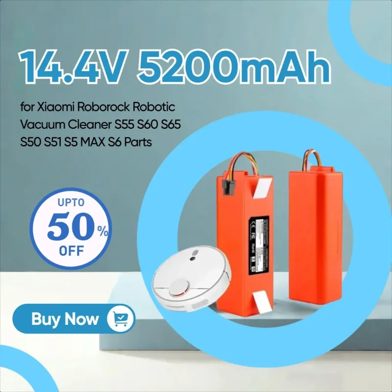 

14.4V 5200mAh Replacement Battery for Xiaomi Roborock Robotic Vacuum Cleaner S55 S60 S65 S50 S51 S5 MAX S6 Parts