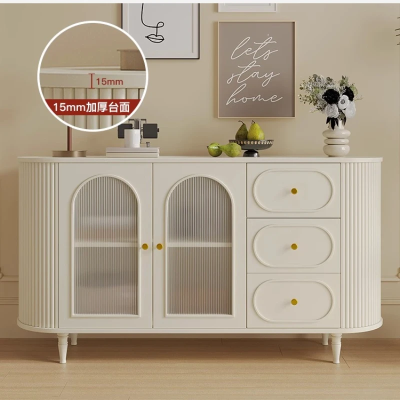 

French side cabinet light luxury living room Changhong glass paint storage dining room cabinet side cabinet solid wood cream