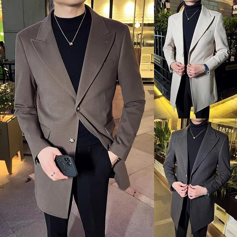 162 Wool business gentleman British style mid-length coat double-breasted fashionable urban casual style coat wedding