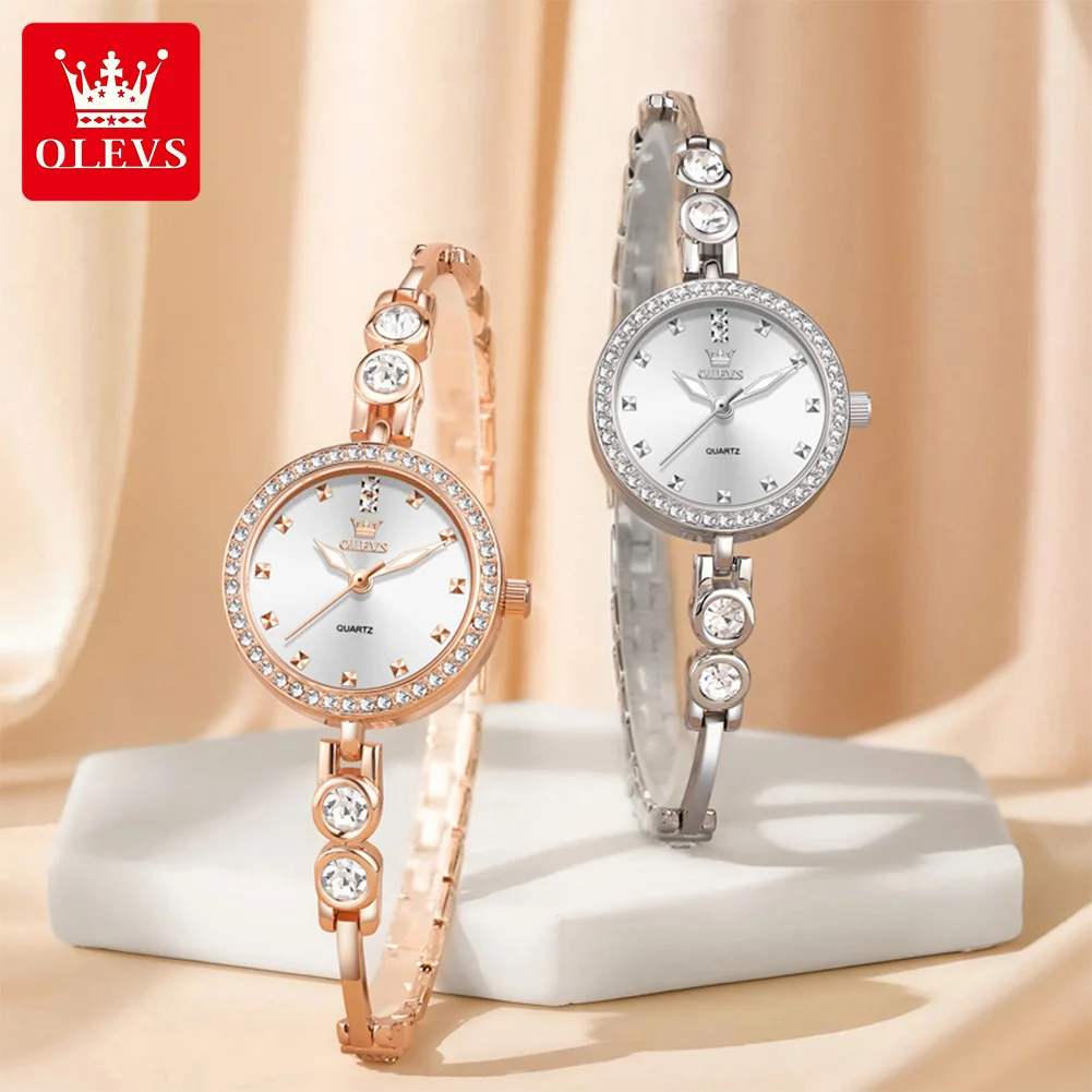

OLEVS 5670 женские кварцевые часы со сверкающим циркониевым циферблатом, светящаяся стрелка из нержавеющей стали, водонепроницаемые для женщин, роскошные наручные часы