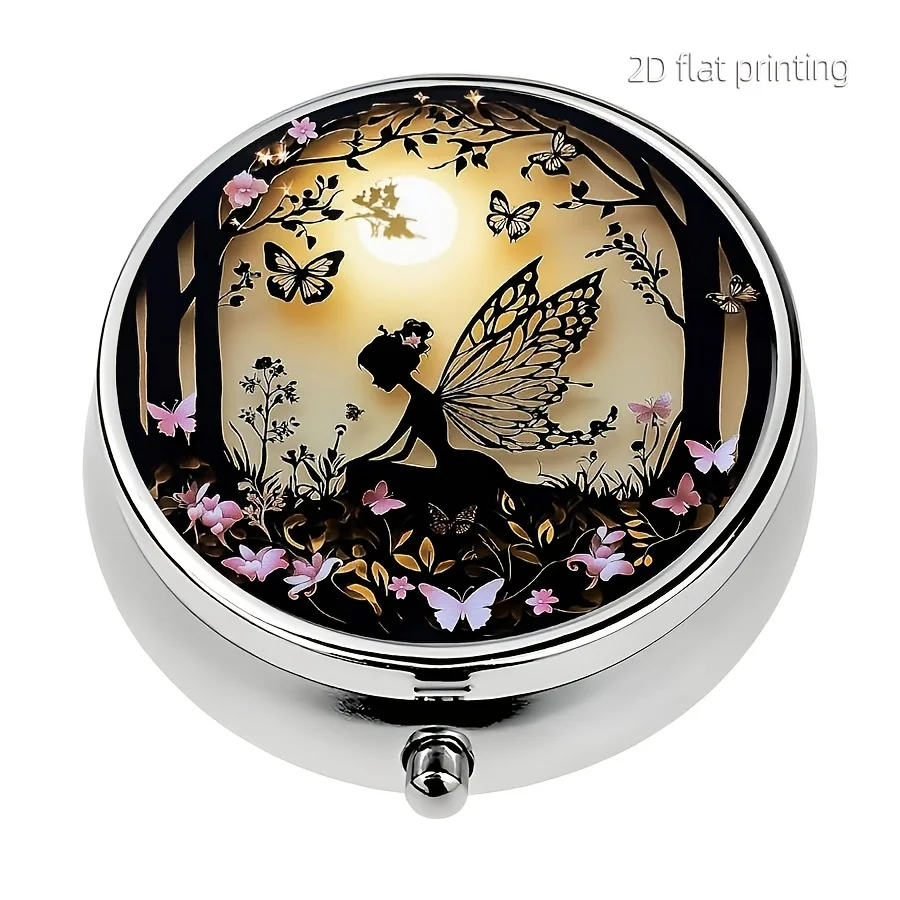 1 fairy medicine box, decorative storage box with three compartments, and portable travel vitamin case