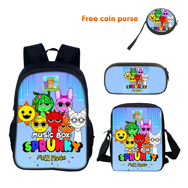 Sprunki การ์ตูนเด็กโรงเรียนกระเป๋าเป้สะพายหลังพร้อมกระเป๋าสะพายกระเป๋าดินสอโรงเรียนนักเรียนกระเป๋า Mochila สําหรับชายหญิงที่ดีที่สุดของขวัญ
