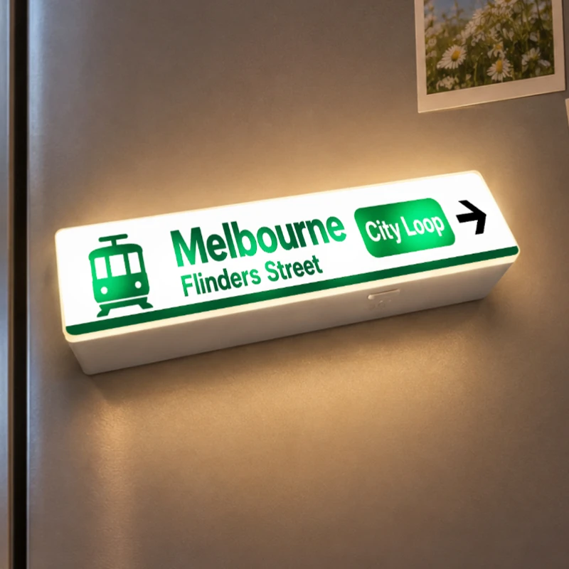 Rechargeable LED City Metro Sign Fridge Magnet Subway Display Board Creative Magnetic Refrigerator Decor Holiday Travel Souvenir