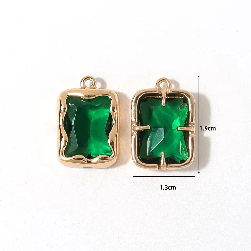 10pcs/ Set New high-end minimalist green rectangular crystal zircon pendant DIY earrings necklace making accessories
