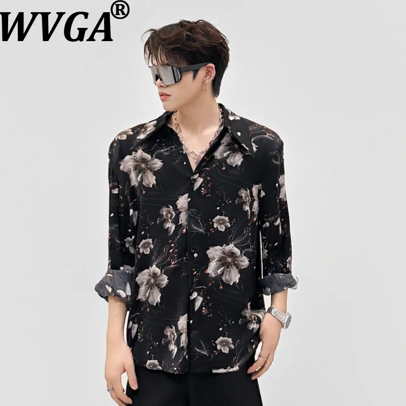 

Новые мужские рубашки WVGA с цветочным принтом, модные, с длинным рукавом, повседневные, элегантные, с отложным воротником, W22229
