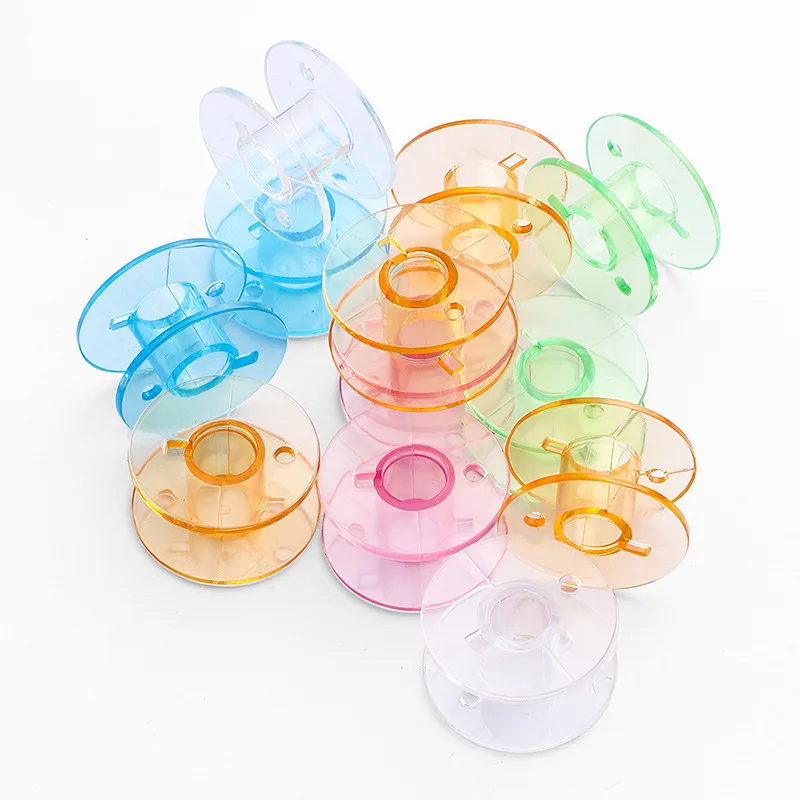 50Pcs Transparent Sewing Machine Spools Home Colored Plastic Empty Spool Bobbins Sewing Tool Accessories Universal Thread Bobbin