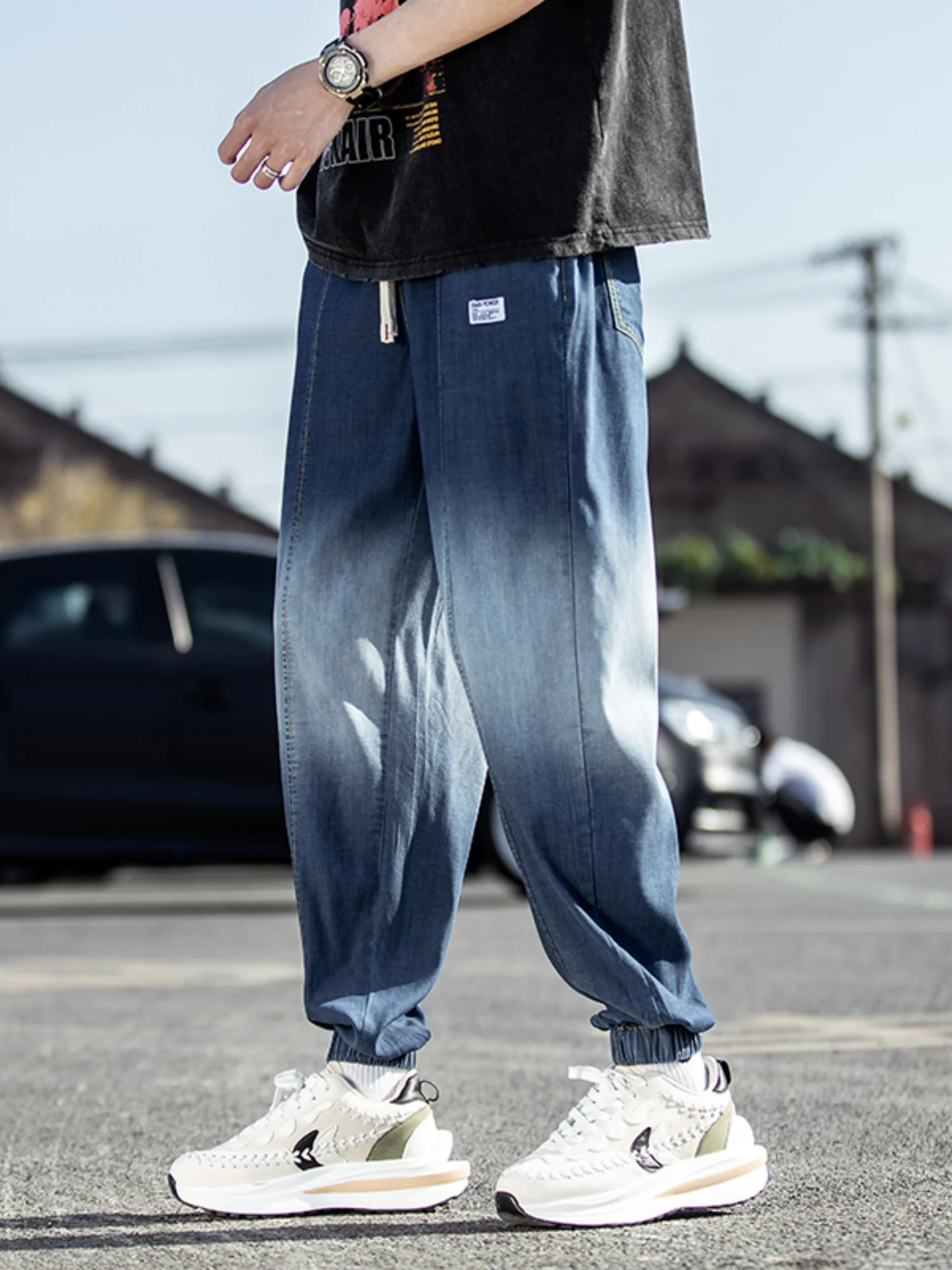 

Trendy Ice Silk Jeans Men's Summer New Casual Loose Straight Leg Cuffed Pants Breathable Comfortable Youth ular Sle