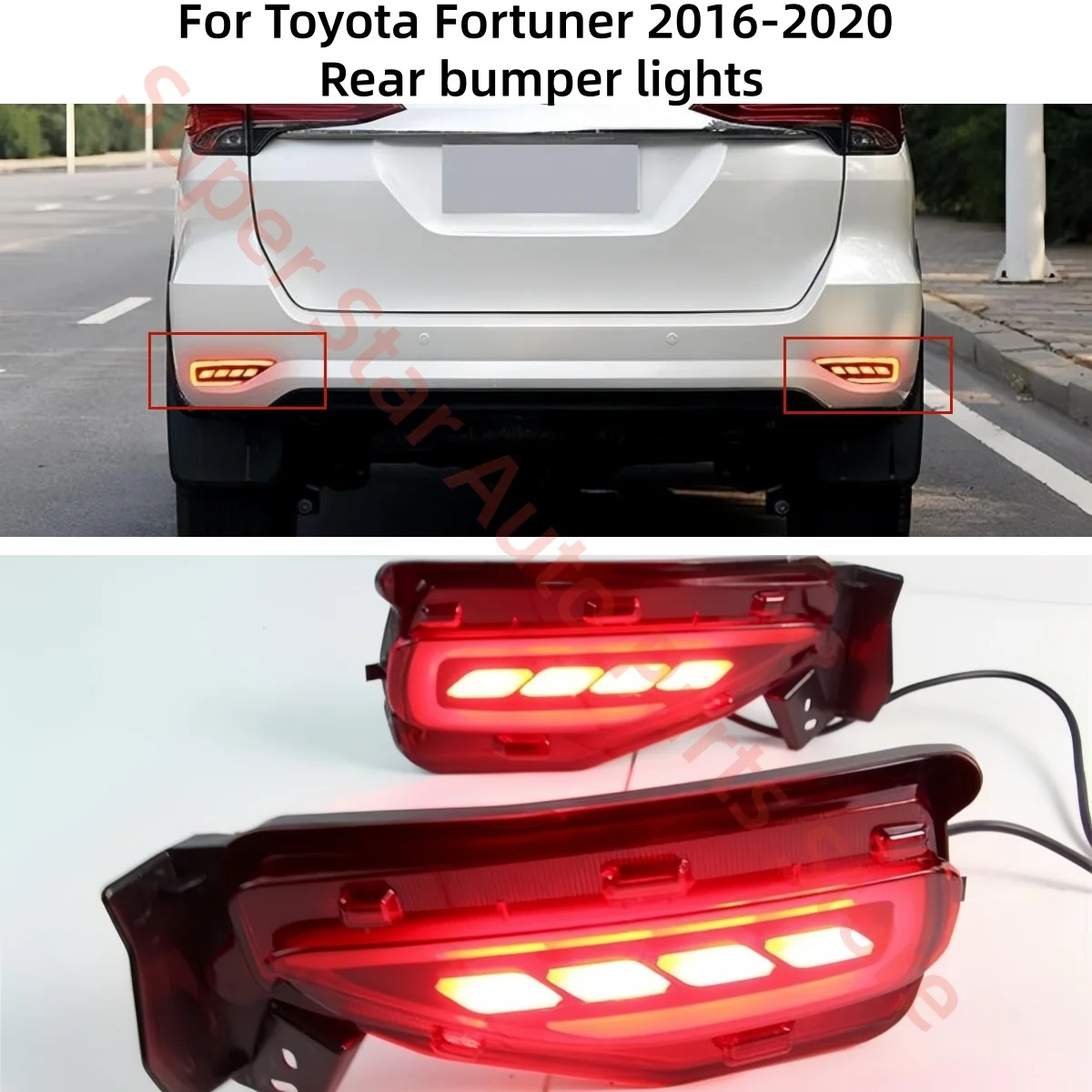 Fit for Toyota Fortuner 2016-2020 Rear bumper lights Modification LED Brake lights Warning light Rear taillights Three functions