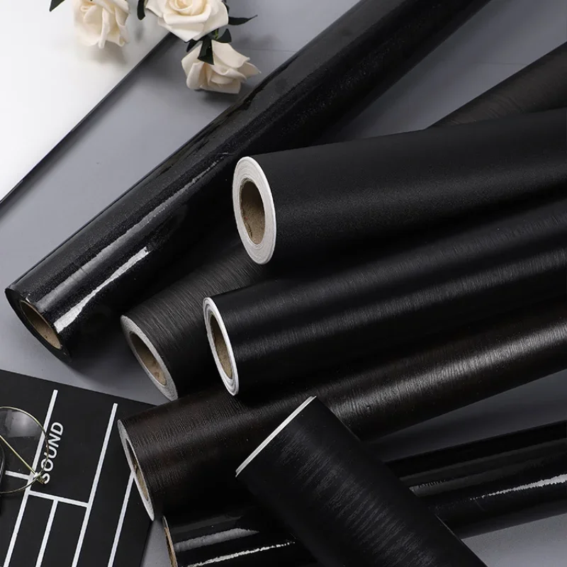 

Pure Black Self-Adhesive Vinyl Wallpaper Kitchen Cabinet Storage Desktop Furniture Bedroom Decor Waterproof Film Wall Stickers