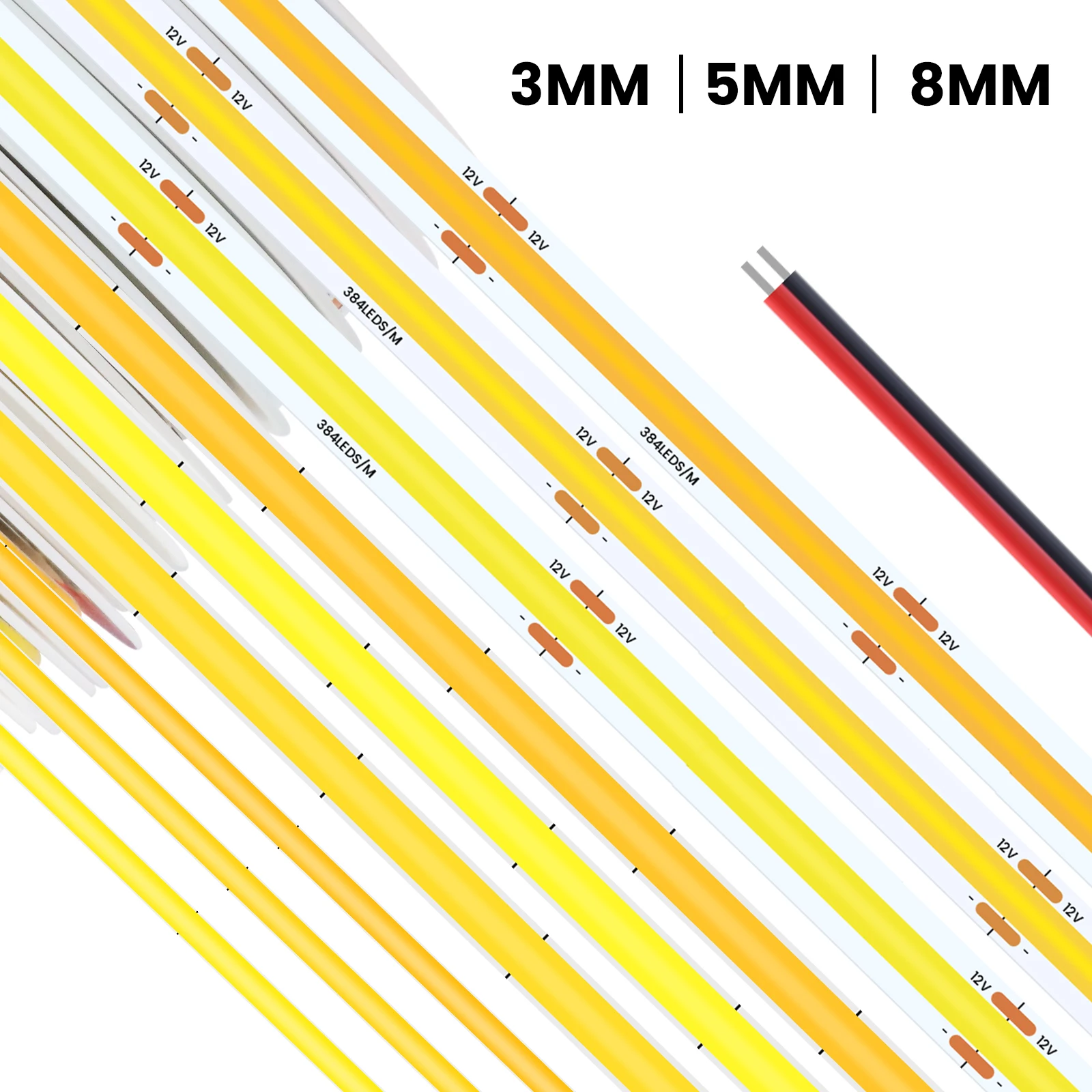 3mm 5mm 8mm PCB COB LED Strip Light 12V 24V 384Led/m Flexible COB Strip LED Tape Light Bar 3000K 4000K 6000K Linear Dimmable