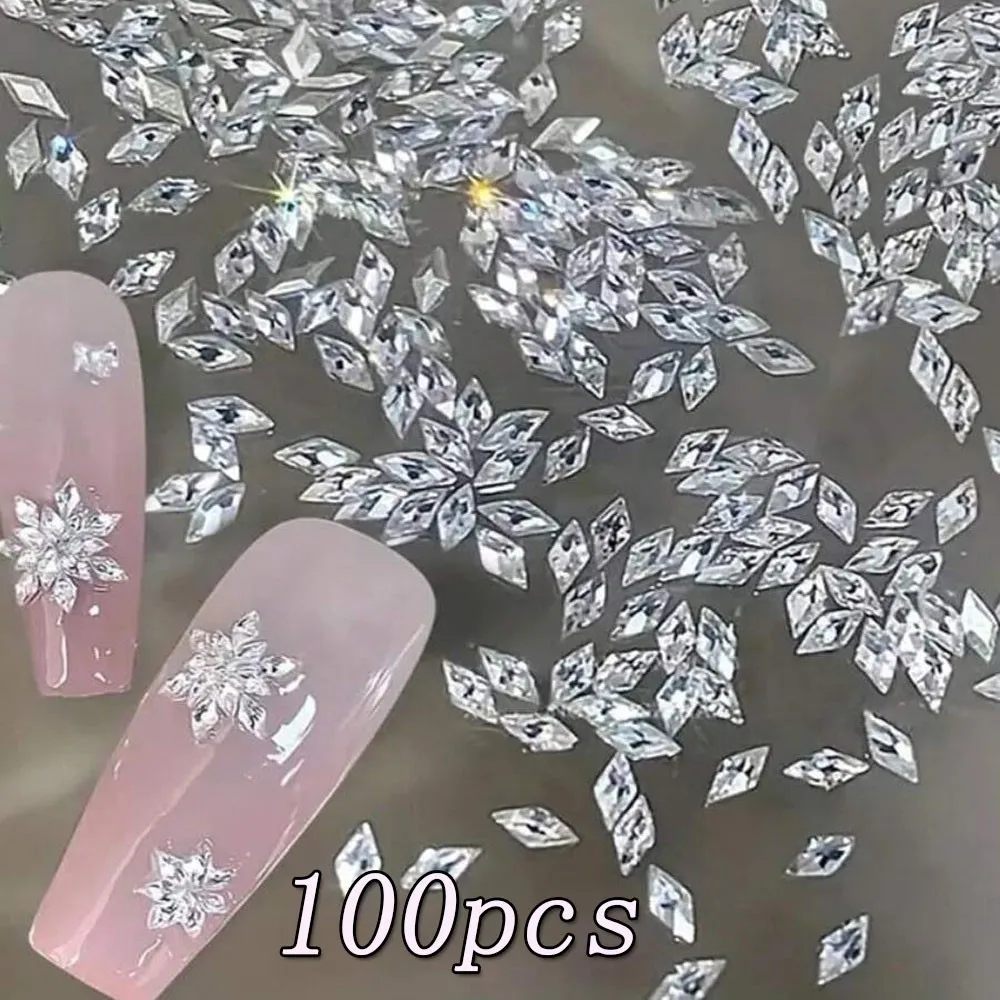 100Pcs 3D Mini Zirconia Nail Art Rhinestones Shiny Rhombus Zircon Flatback Diamond Nail Charms Sparkling Nail Bling Crystal Gems