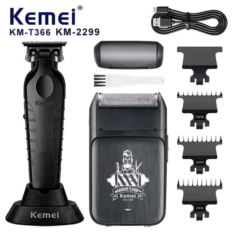 

kemei T366+KM-2299 2 in 1 Professional Hair Clipper Set for Men Electric Oil Head Hair Trimmer Shear Carving Pusher Razor