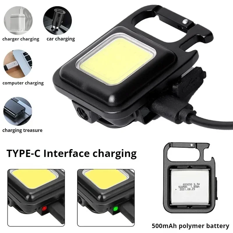 Imagem -02 - Multifuncional Mini Led Lanterna Chaveiro Portátil Cob Camping Lâmpadas Carregamento Usb Luzes de Trabalho Lanterna de Pesca 100800lm