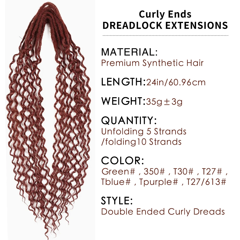 5/10Pcs Dreadlock Extensions Double Ended Dreadlock Extensions Curly Ends Boho Wavy Dreadlock Extensions Synthetic Double Ended